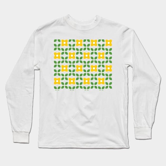 Yellow flower pattern greek tile Long Sleeve T-Shirt by GenerativeCreations